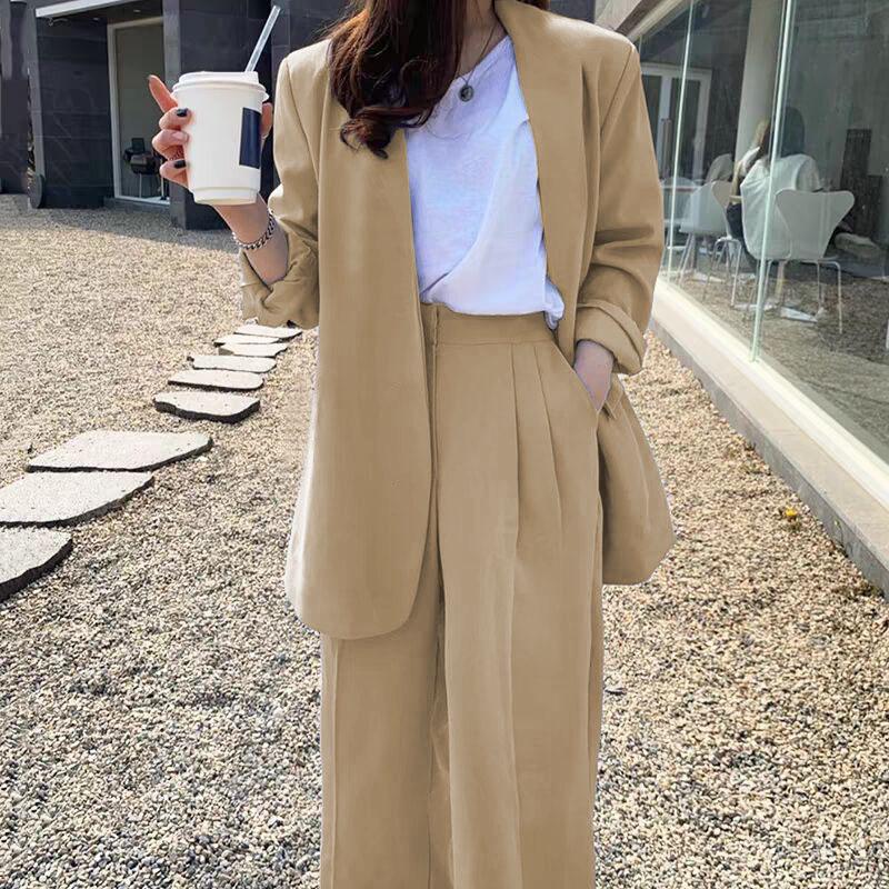 Korean Style 2025 Loose Casual Padded Shoulder Suit Jacket - Multiple Colors