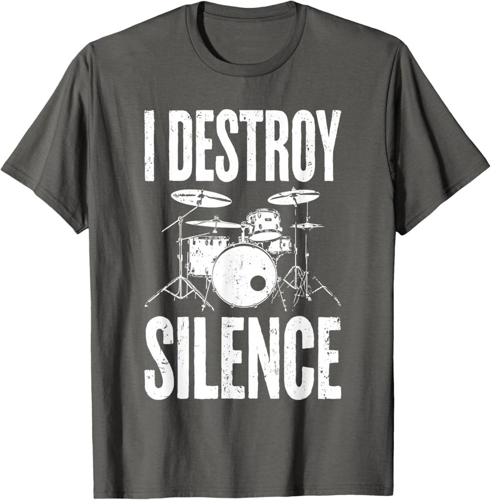 I Destroy Silence Drummer Graphic Tee Unisex Women Cotton Casual TShirt