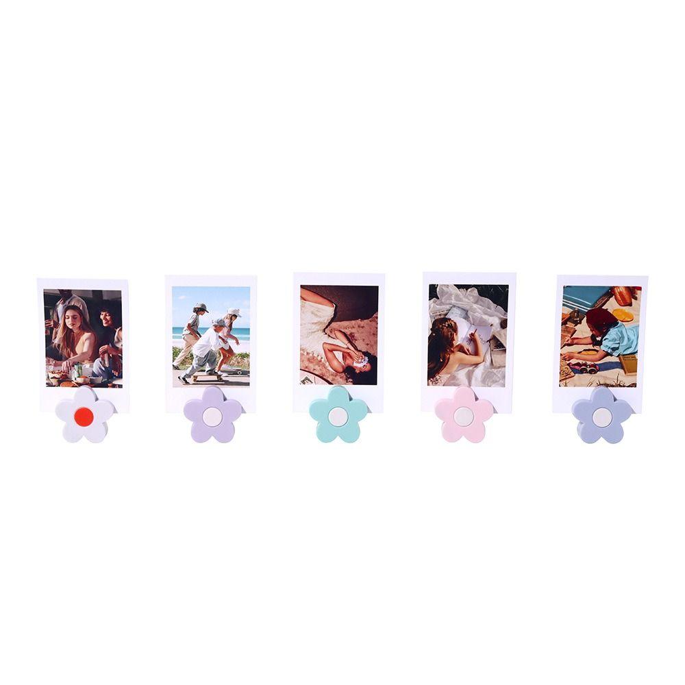 5PCS Mini Desktop Memo Holder 3D Flower Shape Instant Photo Holder New Postcard Holder  Home Office