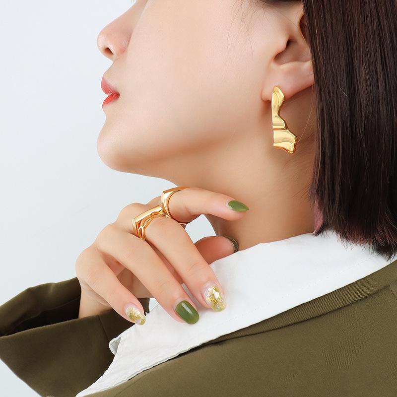 European and American Titanium Steel Non-Fade Cold Style Exaggerated Hoop and Cuff Earrings