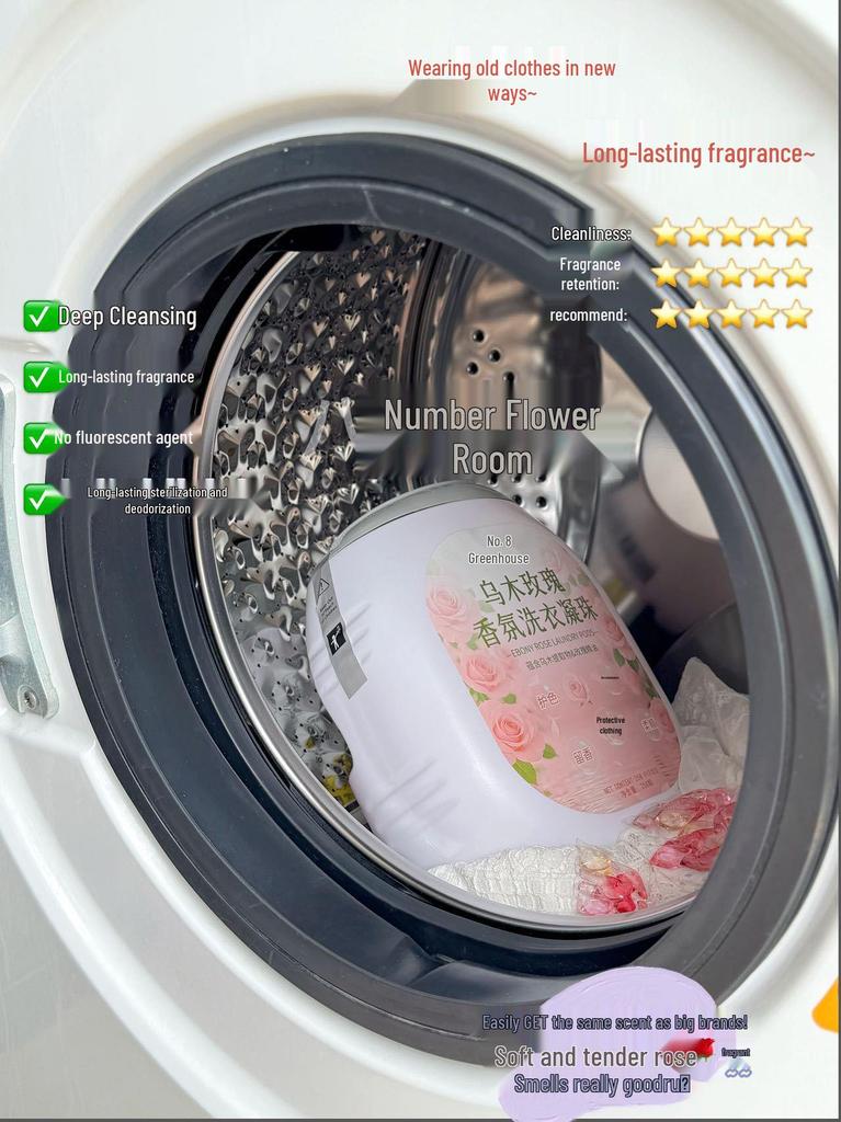 Ebony Rose Scented Multi-Chamber Laundry Pods: Stain Removal & Long-Lasting Fragrance All-in-One Detergent