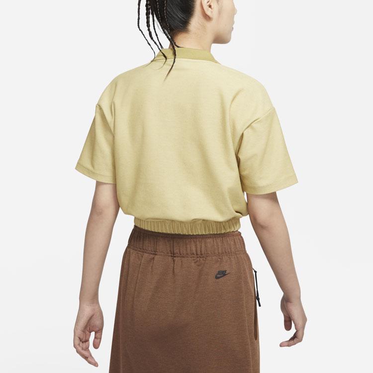 Nike Solid Color Letter Logo Casual Short Half Zip Polo Short Sleeve T-Shirt Women Tops Brown DM6465-769