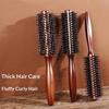 Boar Bristle Round Hair Brush Ergonomic Wooden Handle Men Women Hair Straightening Curling Volumizing Detangling Styling Comb