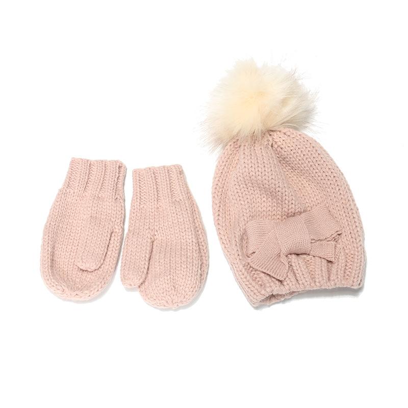 Amazon wish new bow knitted hat boys and girls children hat gloves two-piece set children's winter