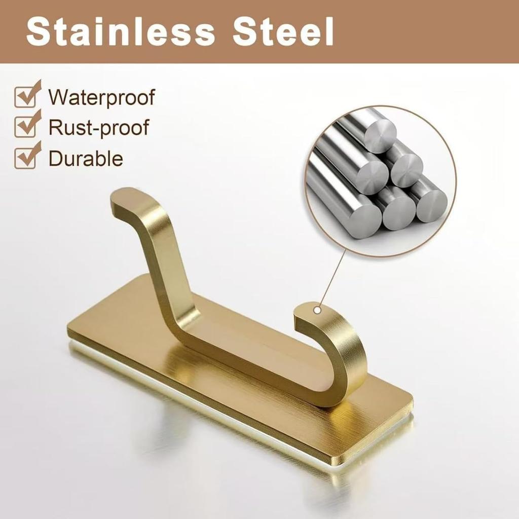 Heavy Duty Self Adhesive Wall Hooks 13LB Waterproof Brushed Aluminum Towel Coat Hooks 12 Pack