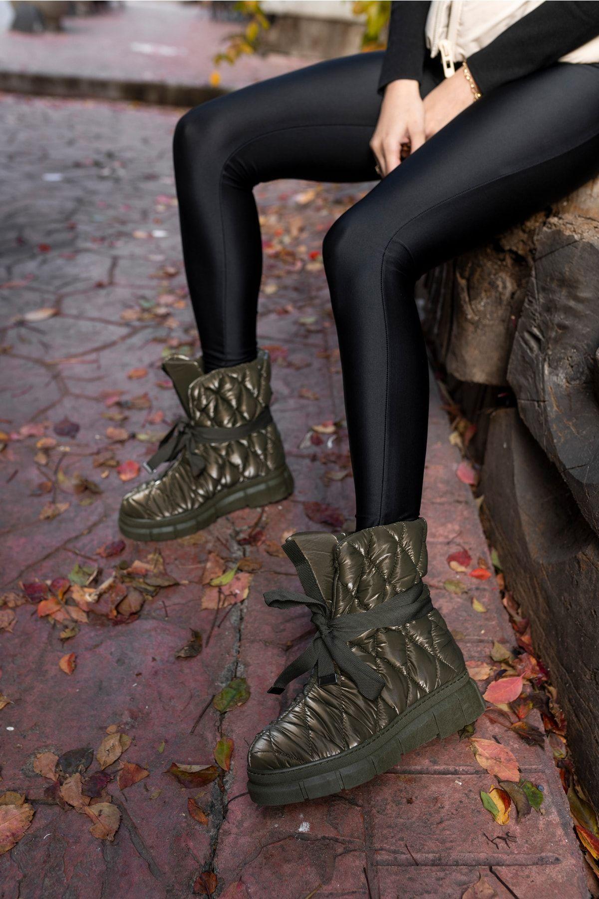 

Жіночі сучасні стильні модні черевики Чоботи зі штучної шкіри Канно із зеленим діамантовим візерунком Парасут Тканина на термопідошві Черевики 37