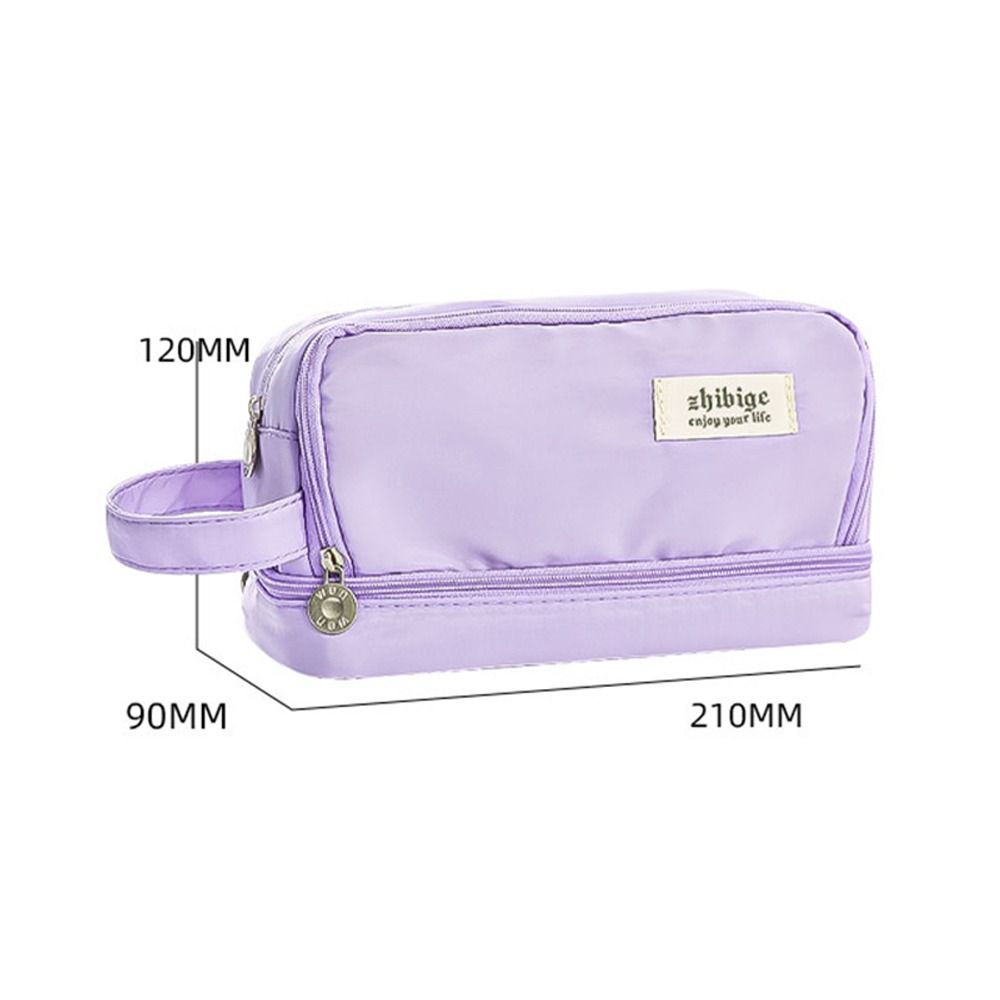 Zipper Closure Stationery Box Two Layer Storage Bag Portable Pencil Case Students