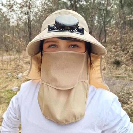 Pălărie de Soare cu Bor Lat și Ventilator Solar pentru Bărbați Femei Pălărie Bucket de Pescuit pentru Exterior cu Apărătoare de Gât și Protecție Facială pentru Drumeții Camping