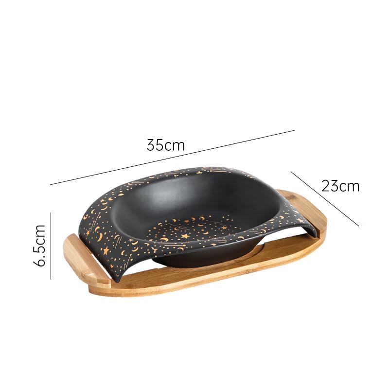 Qianxing Ceramic Serving Bowl Set with Wooden Stand