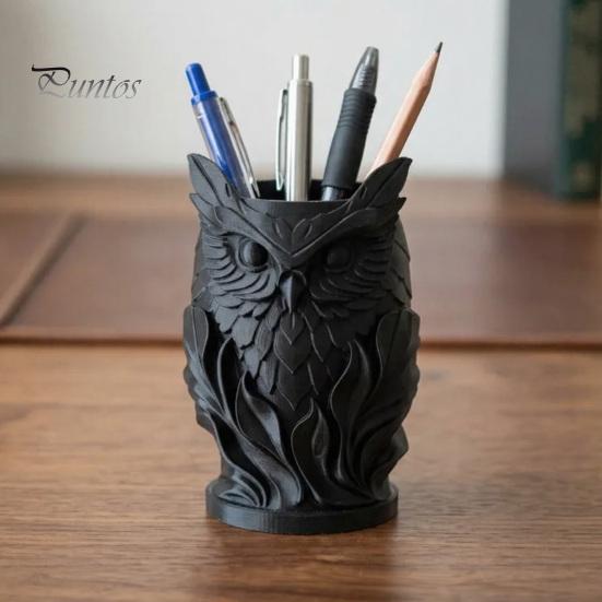 Desktop Stationery Organizer 3D Printed Owl Pen Holder, Creative Desk for Office Stationery, Decor Retro Relief Animal Storage Container Pencils
