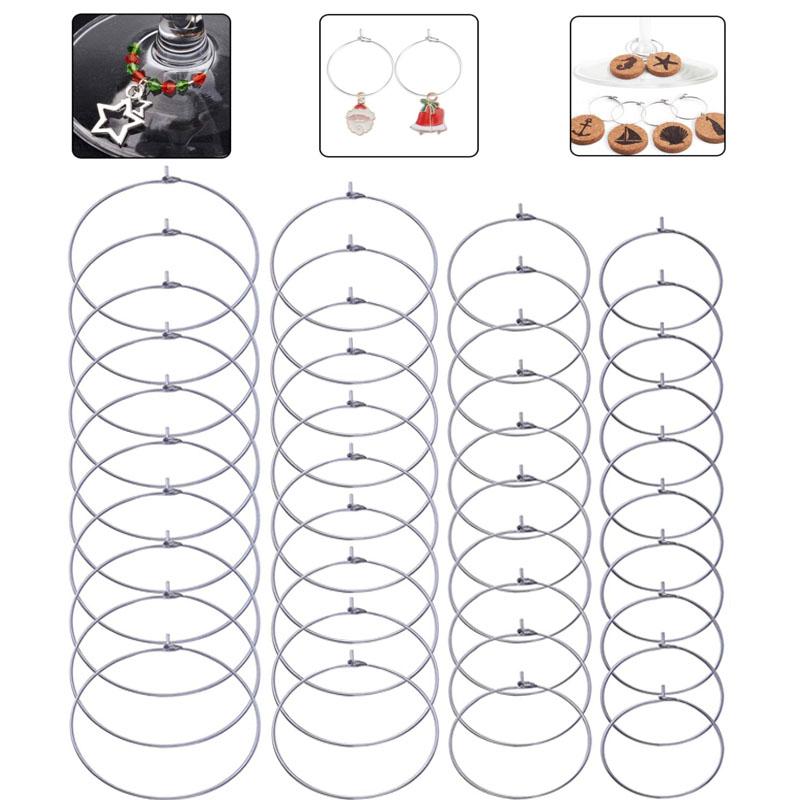 100 Stück Weinetikettierung Silber Metall Weinglas Anhängerringe Drahtringe Getränkemarkierer 20mm-35mm Weinglasringe 7