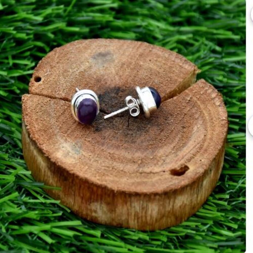 Amethyst Gemstone Stud Earring, Solid 925 Sterling Silver Jewelry, Minimalist Jewelry
