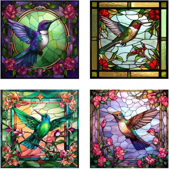 4 Sheets Large Size Hummingbird Window Clings Anti-Collision Window Clings Decals To Prevent Bird Strikes On Window Glass Non Adhesive Vinyl Cling