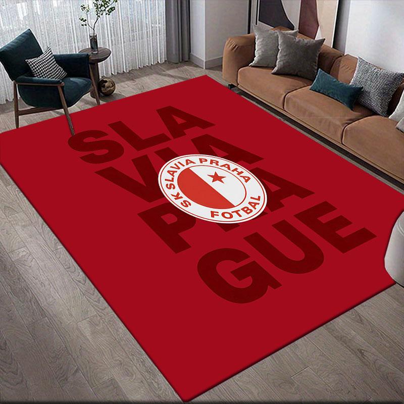 SK Slavia Praha Art Flannel Printed Carpet, Home Sofa Decoration for Living Room & Bedroom, Non‑Slip Play Flannel Floor Mat for Game Room