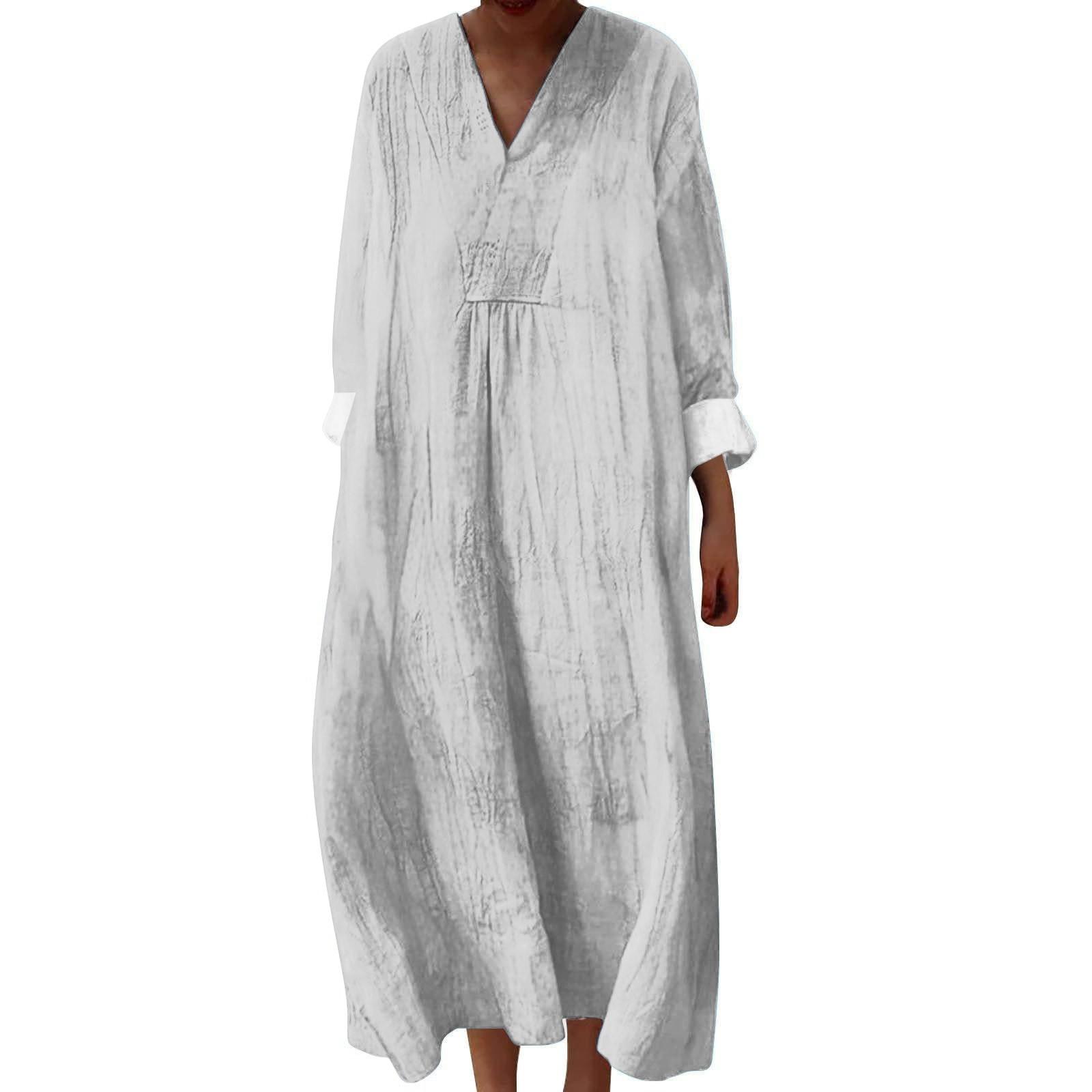 

Женское повседневное и модное платье с V-образным вырезом, однотонное, с длинным рукавом XL белый