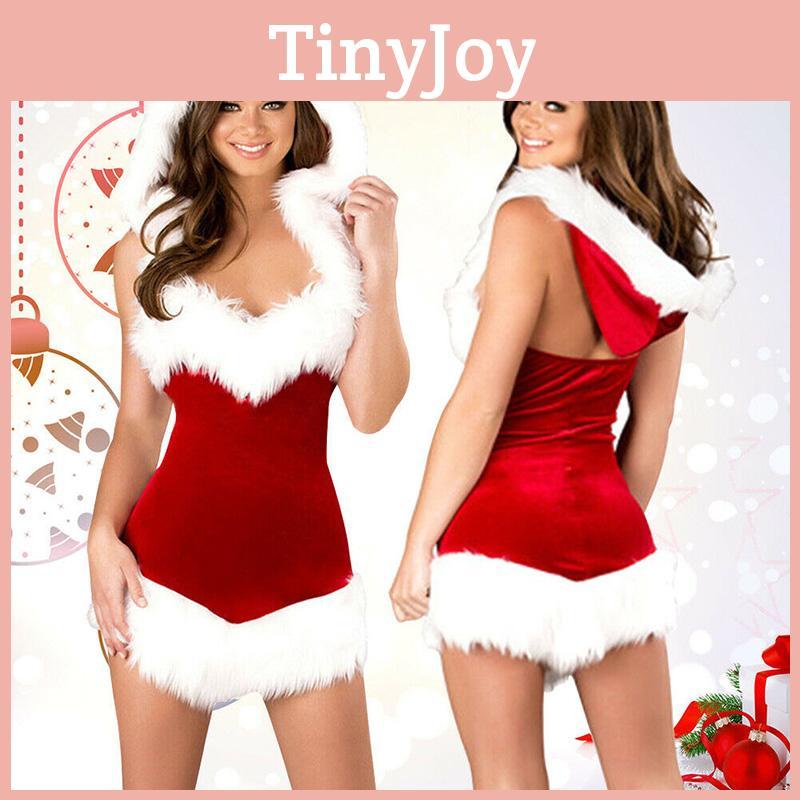 Sexy Women Santa Christmas Costume Soft Touch Velvet Dress For Festive Parties