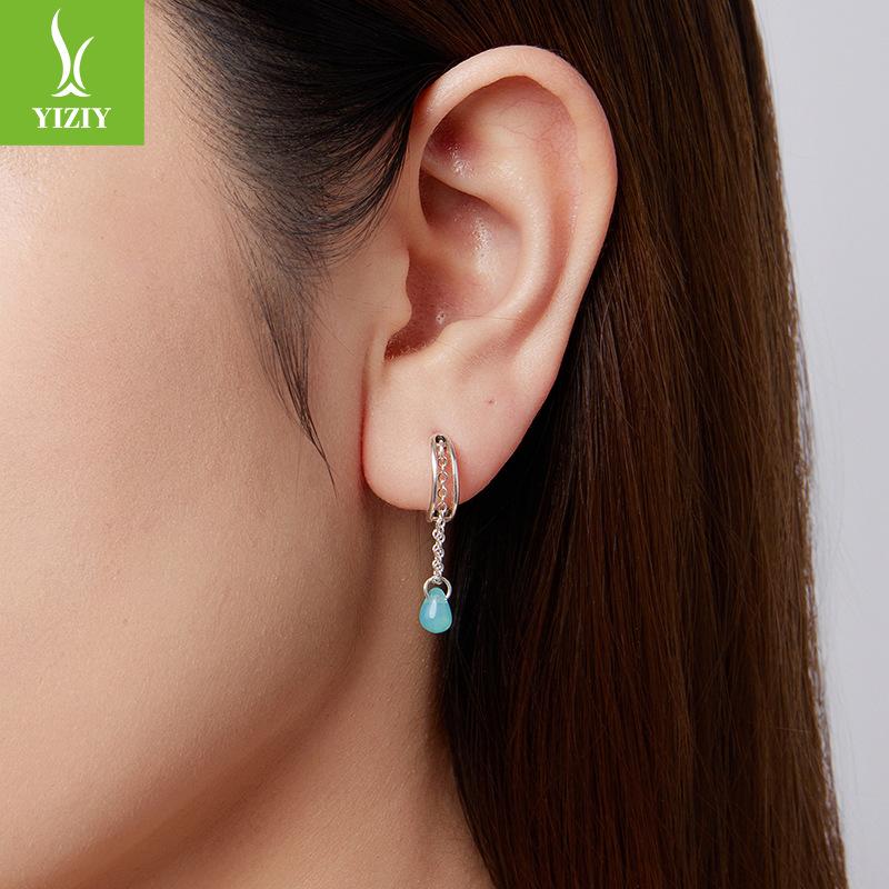 S925 Sterling Silver Double Water Drop Glazed Ear Buckle Girl, Elegant Lady Style Fringed Earrings Earrings