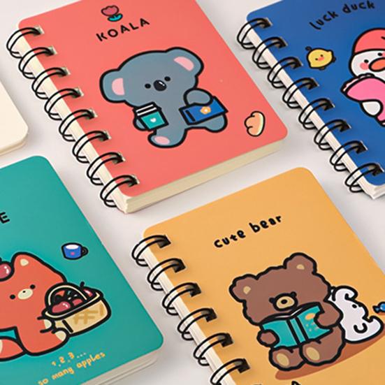 2Pcs Mini Cute Spiral Notebook Cartoon A7 Side-Turning Coil Notebook Smooth Writing Pocket Notepad 80 Pages for Study Office Journaling