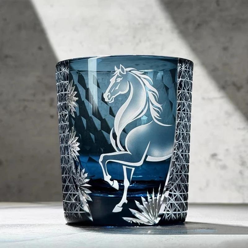 Horse Edo Kiriko Crystal Whisky Wine Glass Implies Success Hand Carving Cup Brandy Liquor Snifter Beer Mug Gift Box Dropshipping