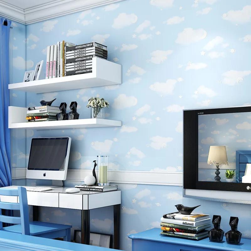 Embossed Star Moon Self Adhesive Wallpapers Home Decoration Mediterranean Boys Girls' Bedroom Self Adhesive Wallpaper