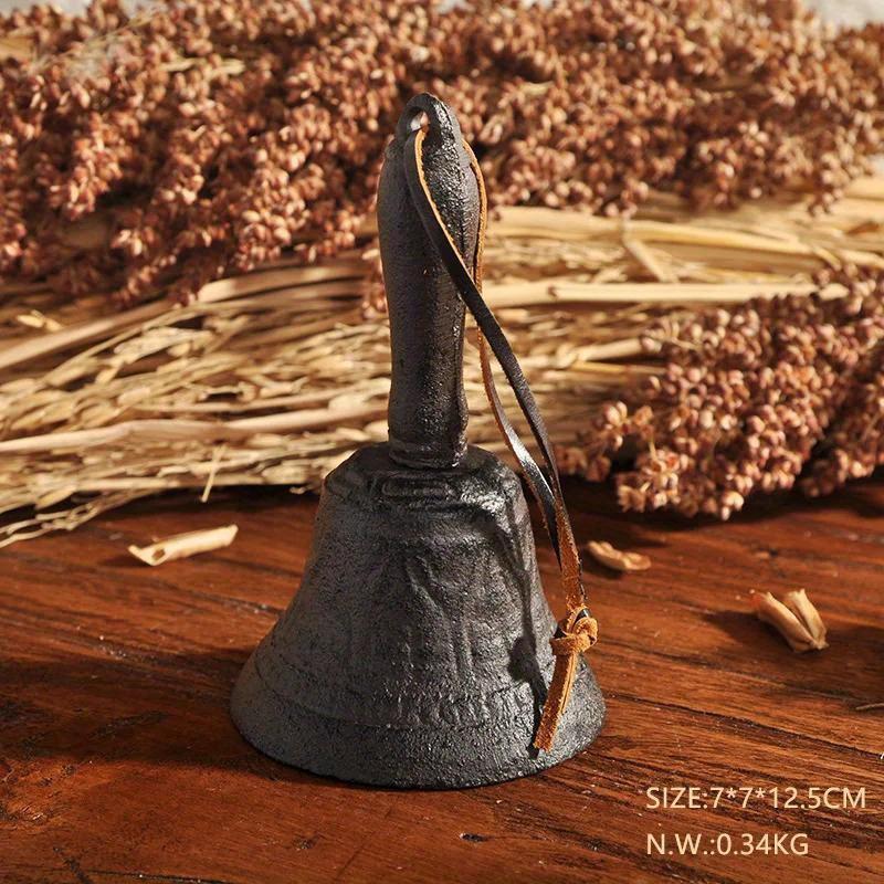 Retro Cast Iron Hand Bell Multi-Purpose Bells for Craft Wedding Decoration Alarm School Church Classroom Bar Hotel Vintage Bell