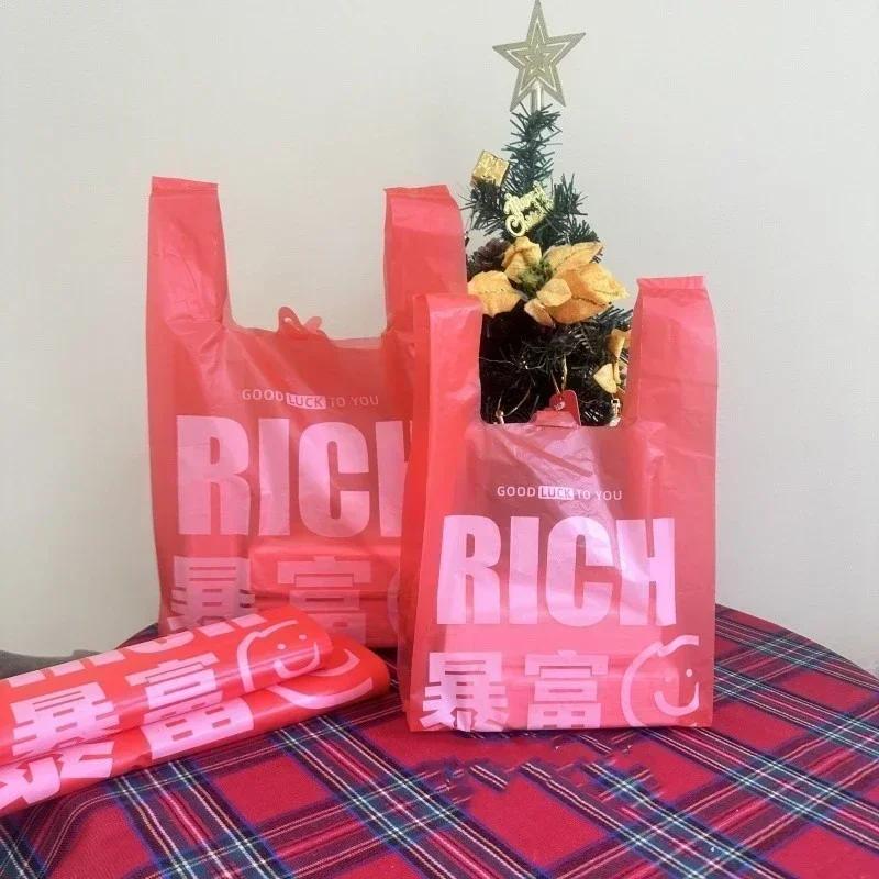 Handheld Plastic Bags Restaurant Takeaway Packaging Bag Shop Shopping Clothing Food Baking Dessert Cartoon Pattern Packing Bag