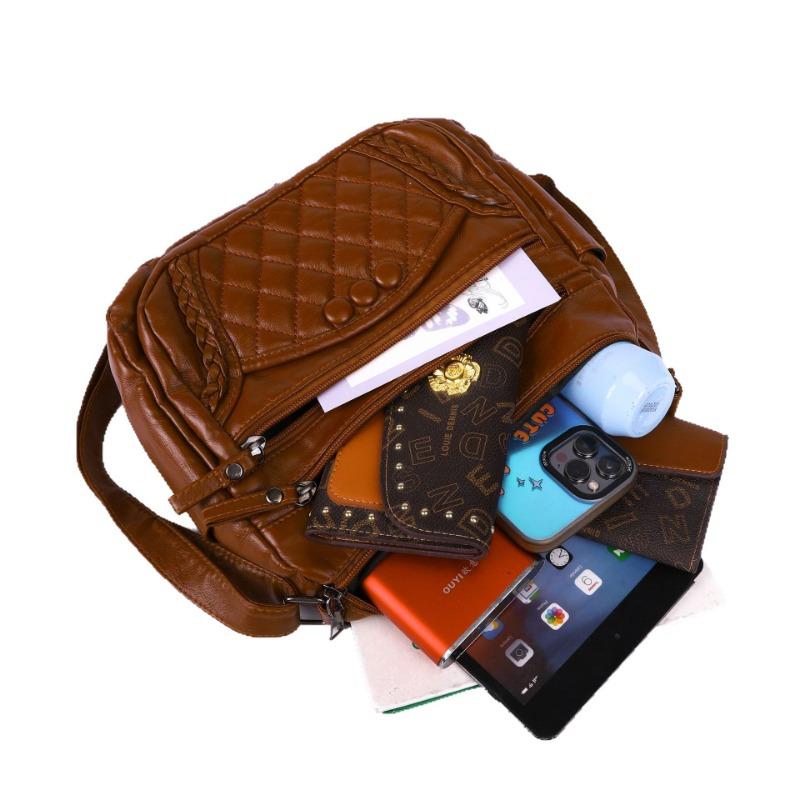 Multi-layer soft leather bag women's new fashionable versatile middle and old mother bag large capacity shoulder messenger bag tide