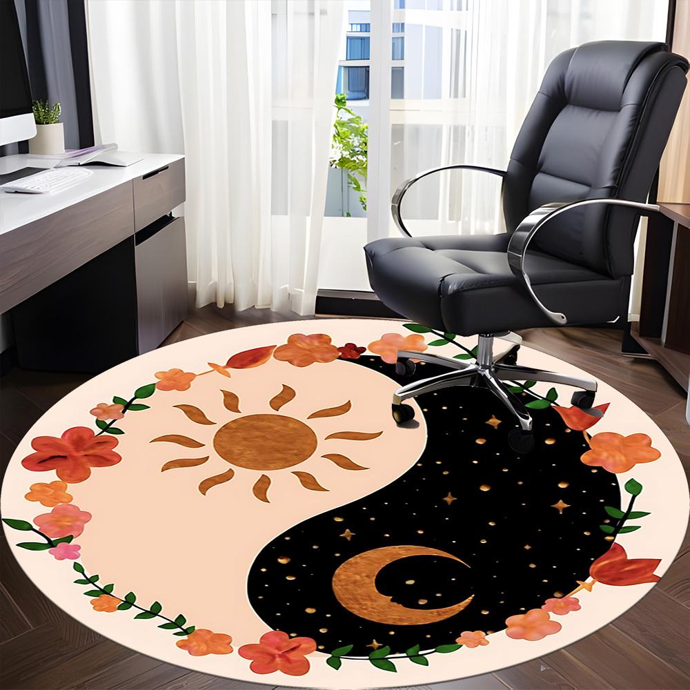 1pc Sun Moon Yin Yang Carpet, Round Non Slip Durable Large Size Office Carpet, Suitable for Office