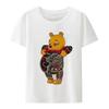 T-shirt in modal con gatto e orso Genki giapponesi con tatuaggio di drago, girocollo, maniche corte, traspirante, comoda