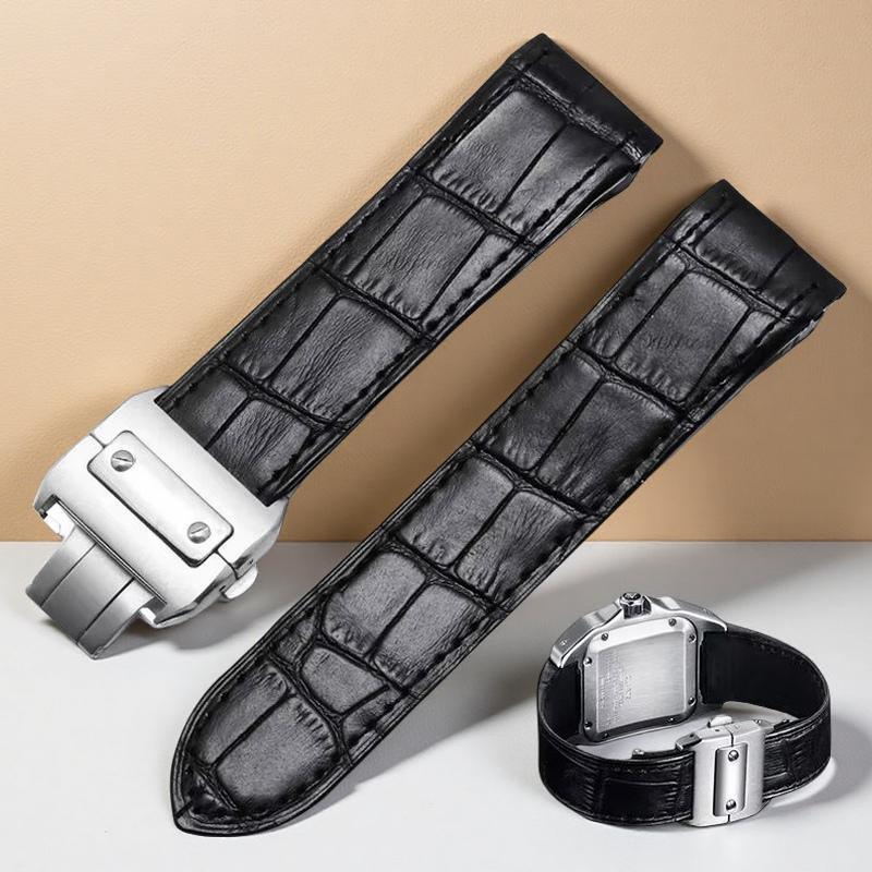 20 23mm Vysoce kvalitní kožený řemínek k hodinkám Pro Cartier Santos Řemínek z hovězí kůže Santos 100 pánské dámské skládací spona Náramkové doplňky