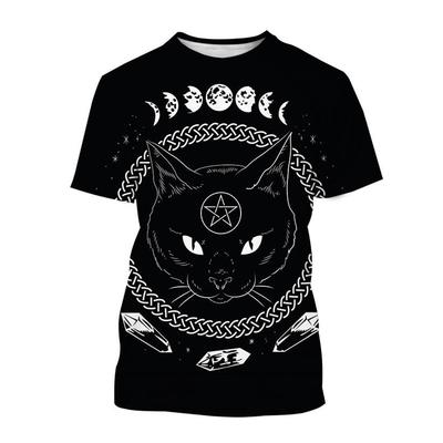 Round Neck 3D Cat Printed T-shirts Fashionable Casual Short Sleeved Men's T-shirts - Soft Medium Stretch Polyester Fabric Summer Relaxed Fit Clothing