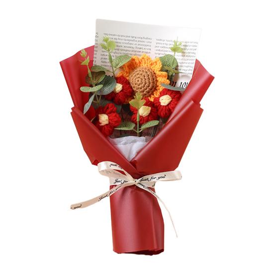 Háčkovaná Kytice Květin s LED Světlem DIY Ručně Pletený Slunečnicový Ozdoba Příze Květinová Dekorace Dárek ke Dni Matek Narozeninám