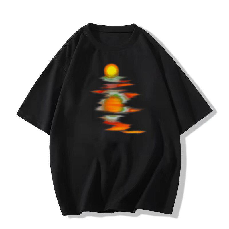 

2025 Летняя женская футболка из чистого хлопка серого цвета с коротким рукавом – Свободный крой в американском стиле XXL