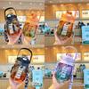 Cute Cartoon Style Children's Straw Cup Big Belly Cup Portable Crossbody Strap Trendy New Cute Water Bottle Dual Drink Cup