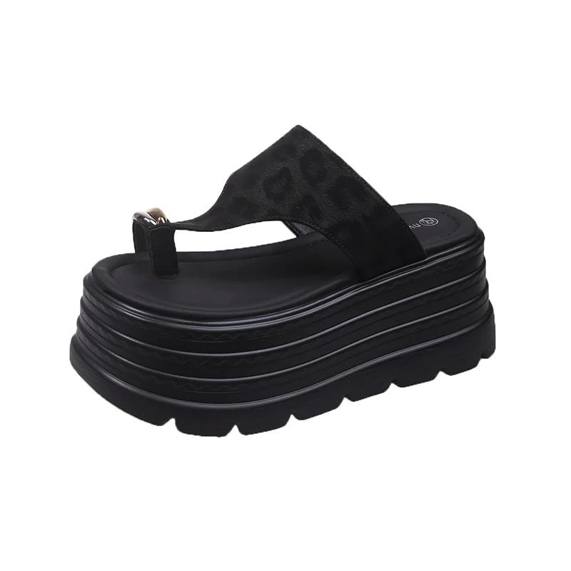 

Fashion 8CM NEW Fashion Women Summer Clip Toe Chunky Sandals Wedge Platform High Heels Slippers Woman Thick Bottom Slides Beach Slippers 39 чёрный