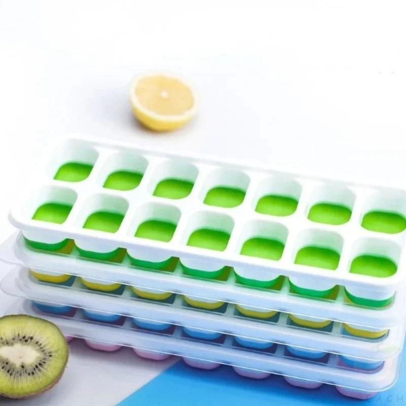 14 Grid Ice Cube Square Ice Cube Mold with Lid  Silicone Ice Cube Soft Bottom  Easy To Demold Ice cube ice grid film equipment
