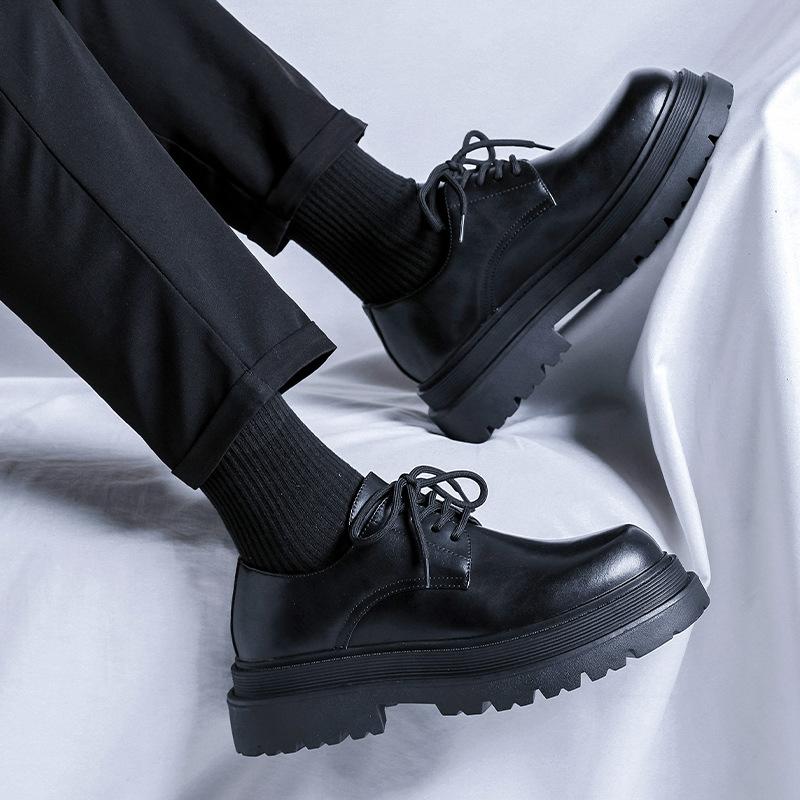 Plateau-Schuhe im britischen Stil, kleine schwarze Lederschuhe für Herren, koreanische Version, runde Spitze, Derby-Schuhe, trendige Retro-Ins, vielseitige Schuhe 58863-R
