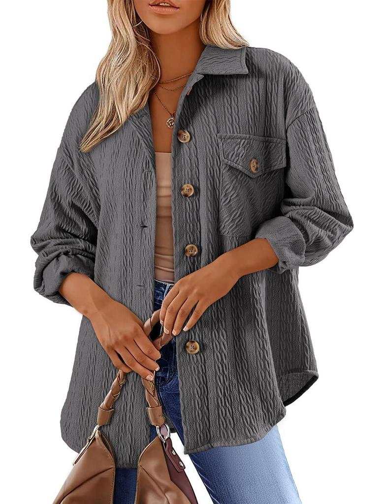 2024 Women's Autumn & Winter Loose Lapel Pocket Button Coat - Solid Color, Long Sleeve