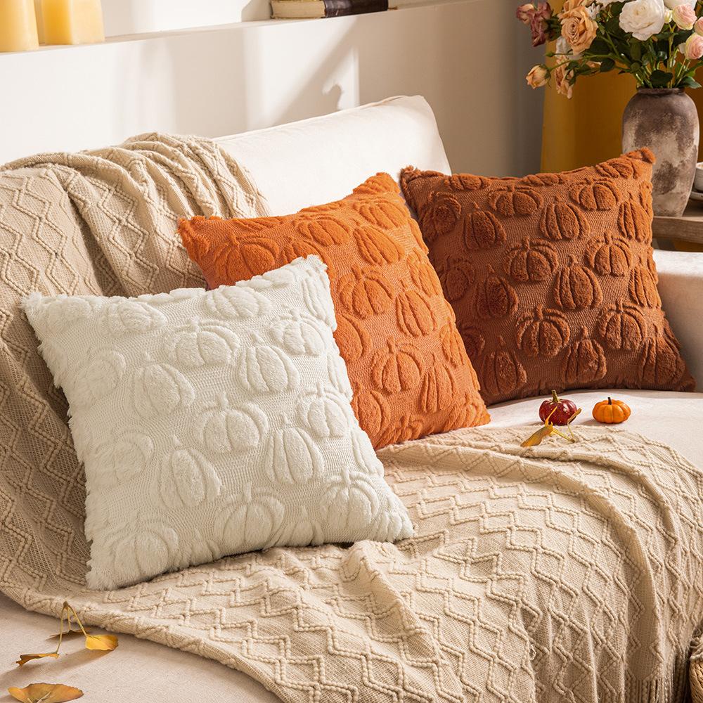 New Pumpkin Plush Pubice Pillow Embroidered Pillow Case Autumn Halloween Living Room Sofa Decorative Pillow Cushion