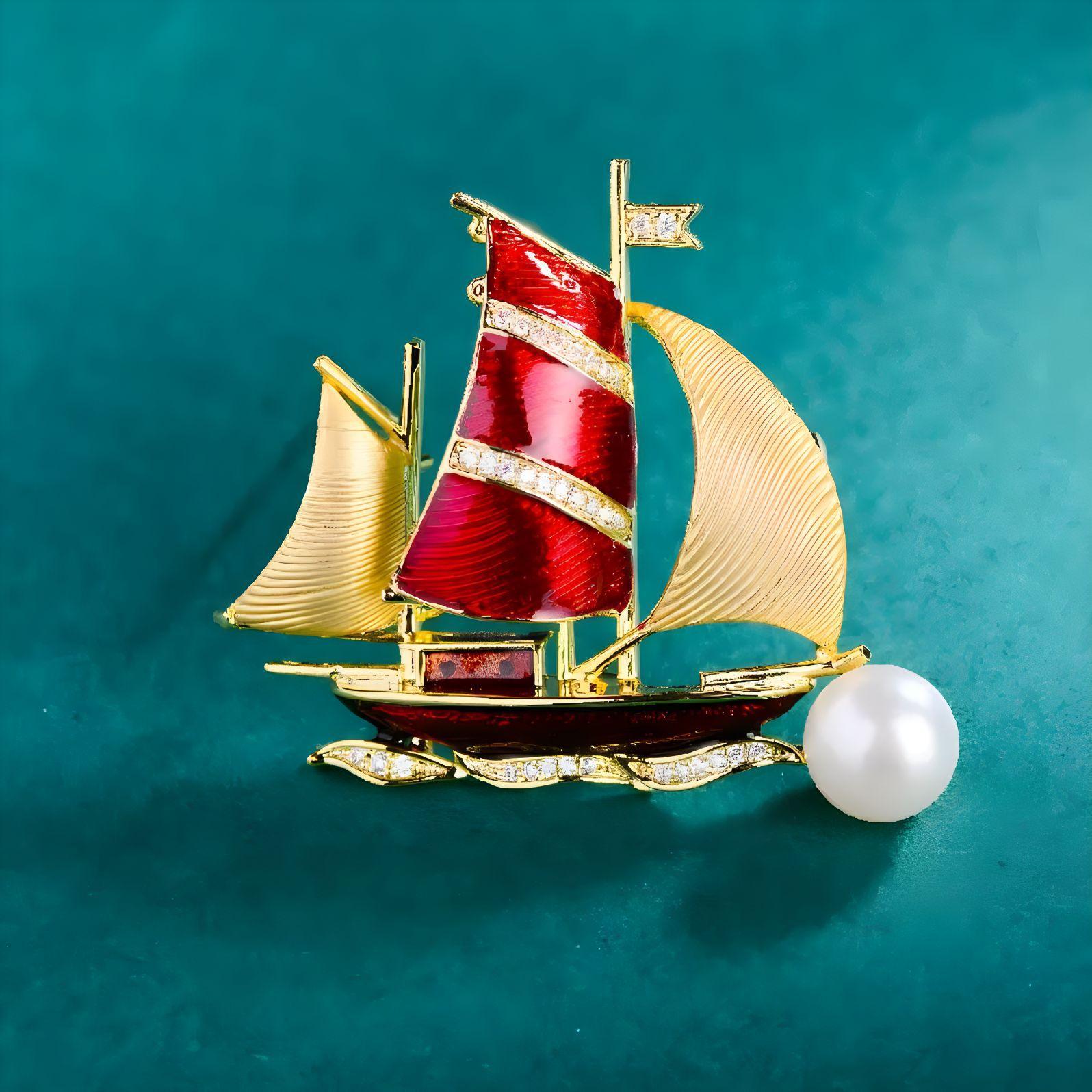 

Брошь «Парусник», Высококачественная изысканная женская брошь с жемчугом, Брошь с нишевым дизайном красный