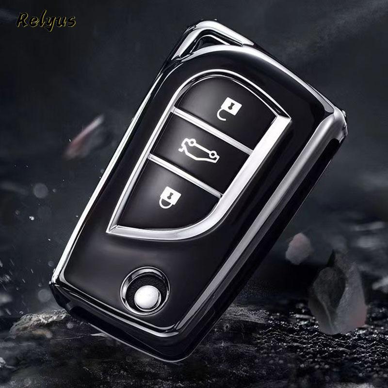 Tpu Car Folding Key Case Protection Shell For Toyota Corolla Camry Avensis Prado Fortuner Rav4 Chr Vios Highlander Keyless Cover