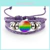 Vibrant Rainbow Flag Time Gemstone Purple Leather Bracelet For All Occasions