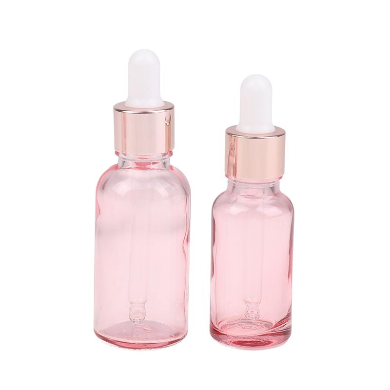 Dropper Bottles Refillable 5-100Ml Rose Lid Cosmetic Container Pink Glass Aromatherapy Liquid Pipette For Essential Massage