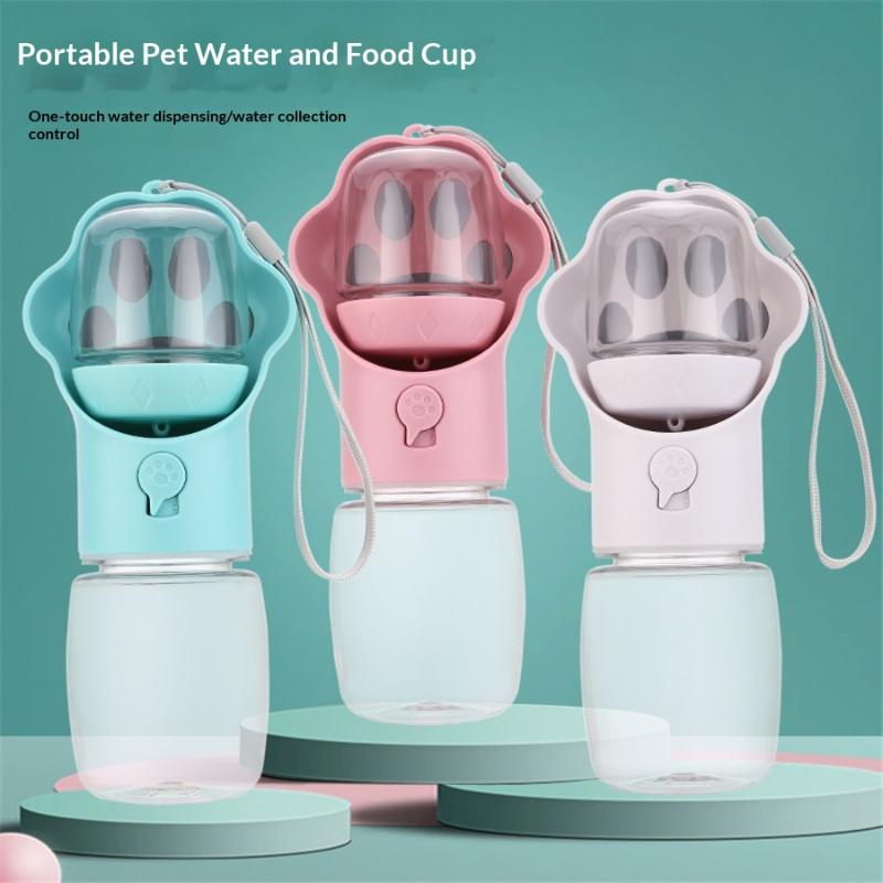 Portable Dog Cat Water Bottle with Attached Food Dispenser Perfect for Busy Pet Parents