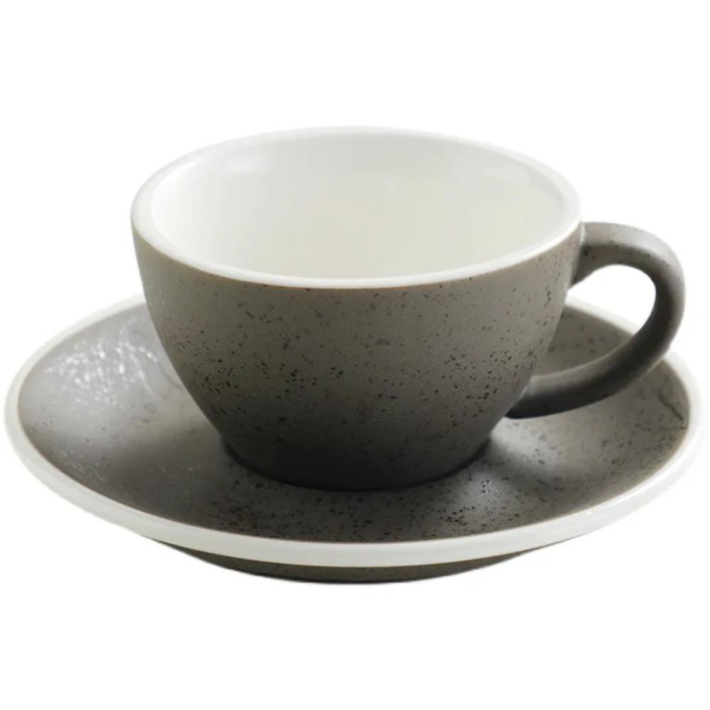 Ceramic Retro Granite Coffee Cup and Saucer Set Espresso Latte Cappuccino Mug Pull Flower Mug Teacup Home Drinking Utensils