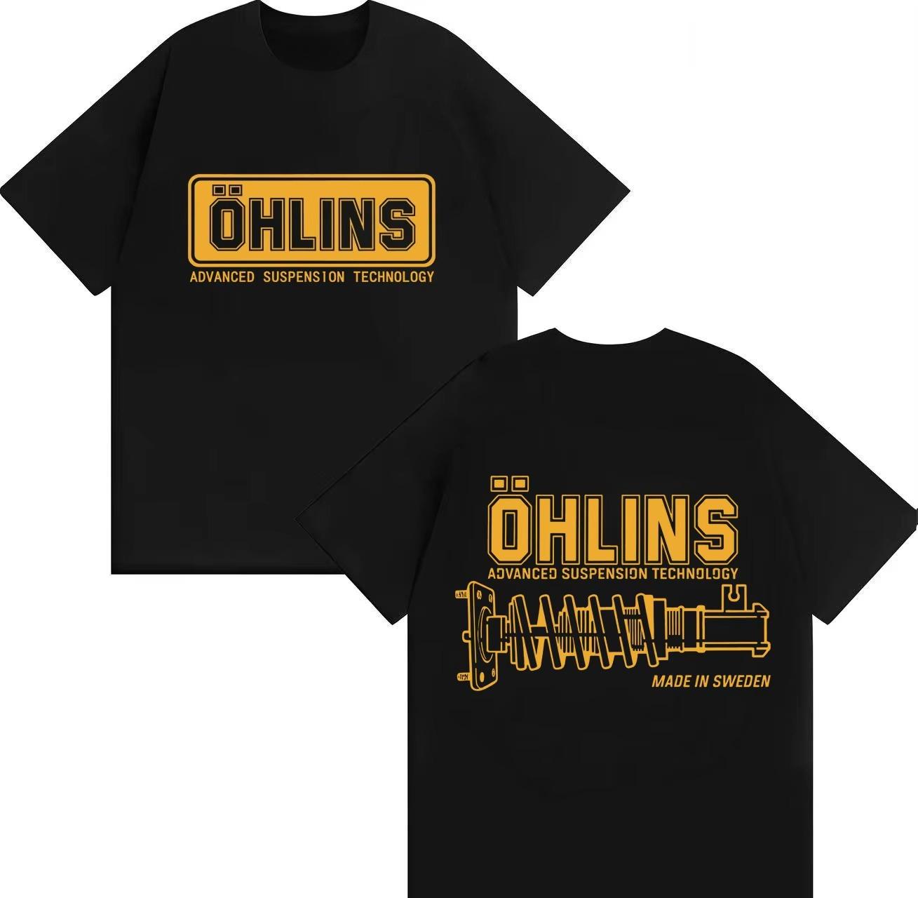 

A Stylish and Fun OHLINS Motorcycle Shock Absorber Pattern 2026 Spring summer new Fashion Print Pure Cotton Casual Retro T-sh... S разноцветный
