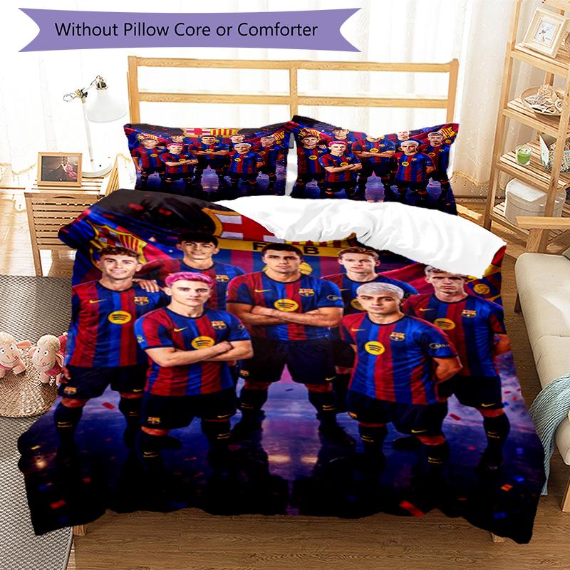 3pcs FC Barcelona Bedding Set Duvet Cover Closure Includes 1 Duvet Cover & 2 Pillowcases, Soft and Comfortable for All Seasons.