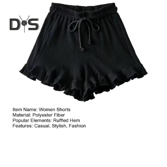 Dámské vaflové pletené šortky se stahovací šňůrkou, elastický pas, volánkové šortky, široké nohavice, splývavé šortky, ležérní letní outfit