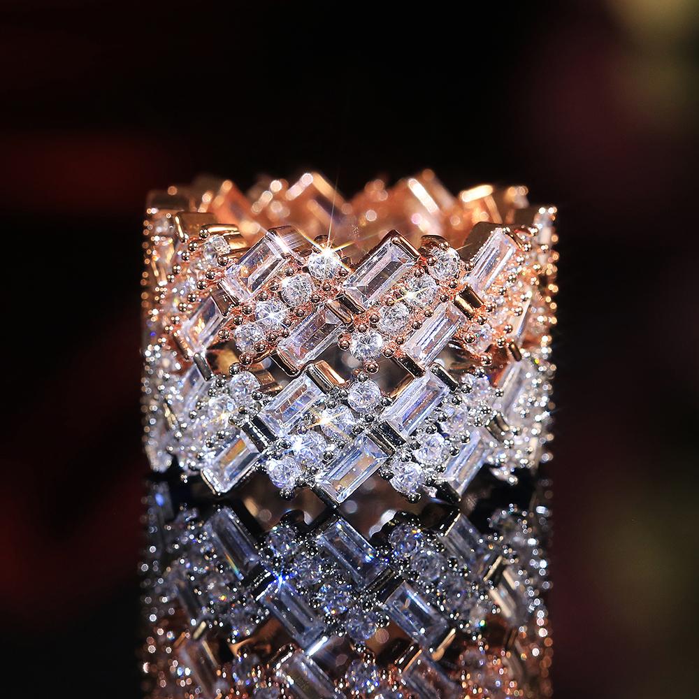 Huitan New Design Round Rectangular Stone Oblique Arrangement Women Ring Fashion Wedding Engage Party Simple Ring High Quality