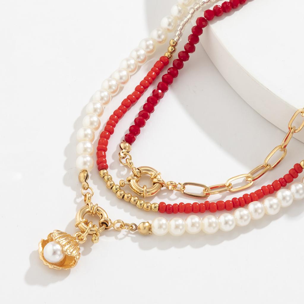 Seed Beads Short Choker Necklace for Women 2026 Fashion Layered Beaded Chain with Imitation Pearl Pendant Necklaces Neck Jewelry
